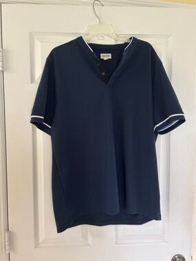 Open Edit Men's Short-Sleeve Navy Henley Polo with Contrast Trim